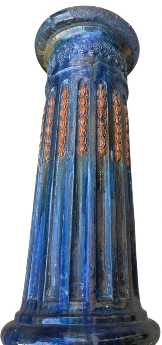  Glazed Ceramic Pedestal Column, H 110 Cm, In The Style Of Jérôme Massier -photo-4