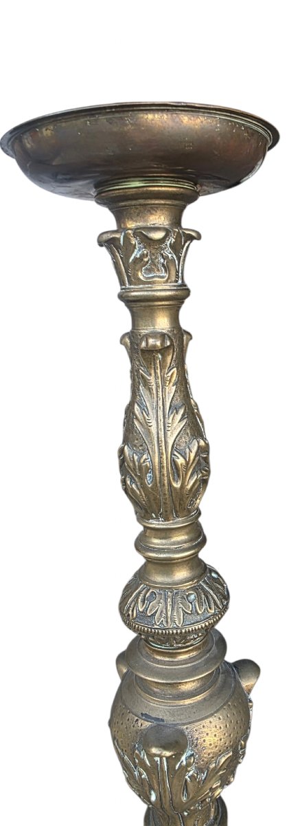  Pair Of Large Church Candlesticks In The 17th-century Church Style, Made Of Solid Bronze. Stamped “dursch” -photo-4