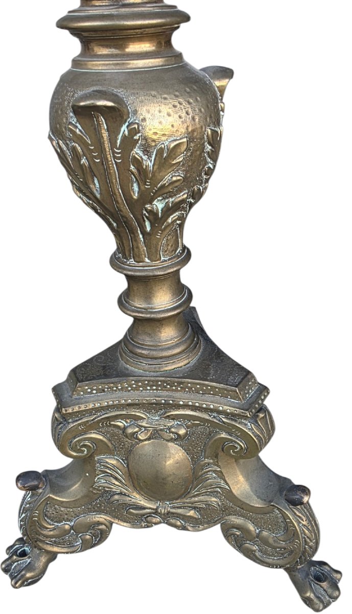  Pair Of Large Church Candlesticks In The 17th-century Church Style, Made Of Solid Bronze. Stamped “dursch” -photo-5