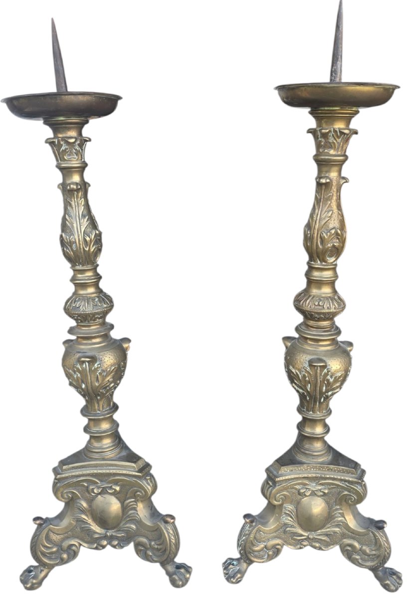  Pair Of Large Church Candlesticks In The 17th-century Church Style, Made Of Solid Bronze. Stamped “dursch” 