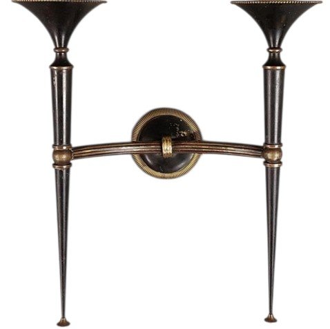  Pair Of Neoclassical-style Wall Sconces  Maison Jansen, Patinated Bronze  A Stunning Pair -photo-3