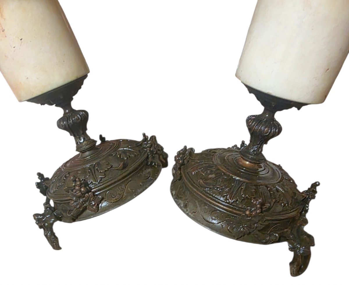  Paire de cassolettes anciennes en bronze et marbre Napoléon III charmante paire de cassolettes-photo-3