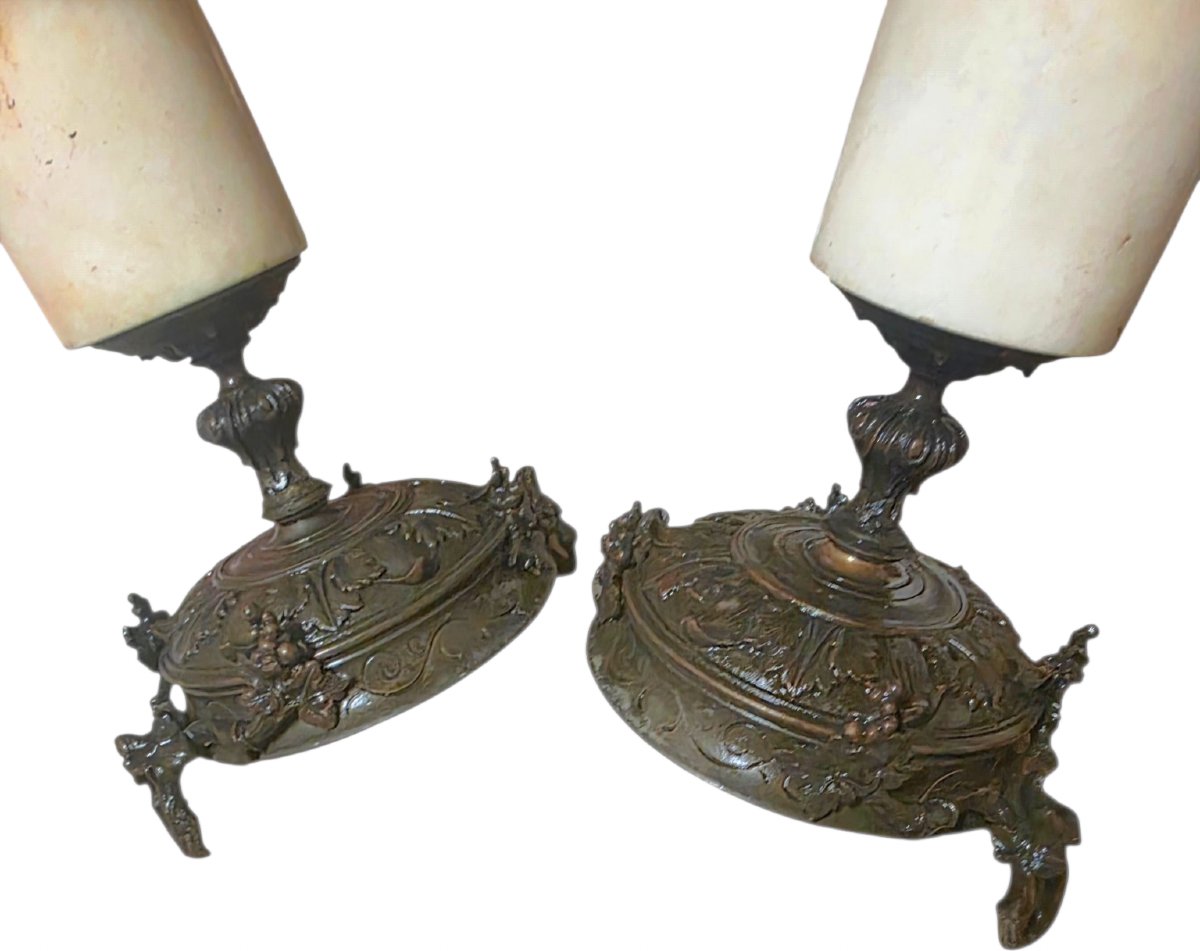  Paire de cassolettes anciennes en bronze et marbre Napoléon III charmante paire de cassolettes-photo-1