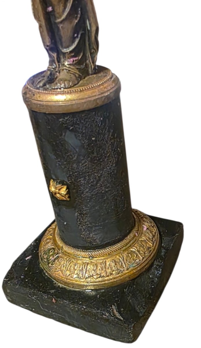 Paire de flambeaux bougeoirs Époque Empire en bronze et marbre noir XIXe siècle -photo-1