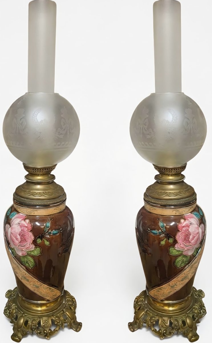 A Superb Pair Of Late 19th-century Art Nouveau Lamps In Very Good Condition; Height: 64 Cm 