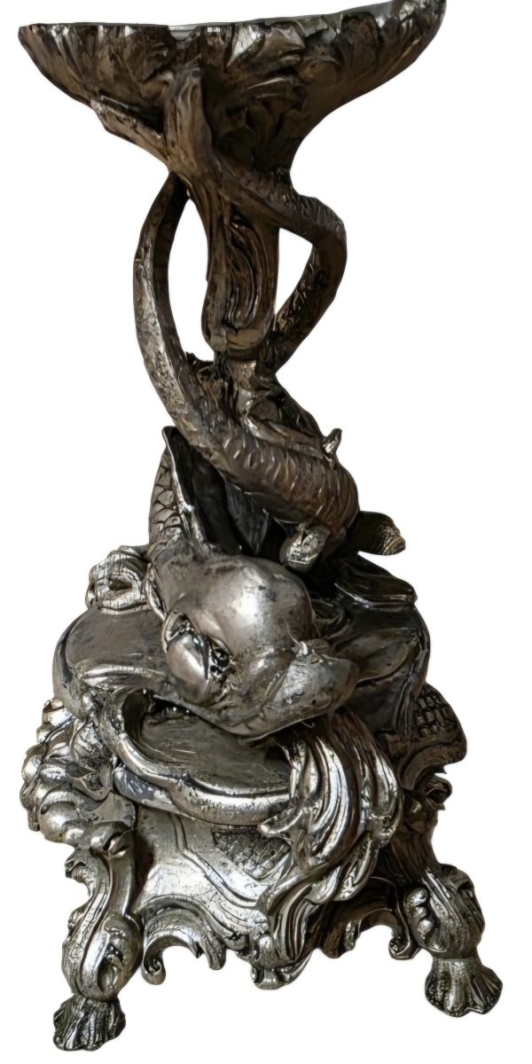  Surtout de table en cristal de Baccarat bronze argenté aux dauphins XIXe Superbe état -photo-4