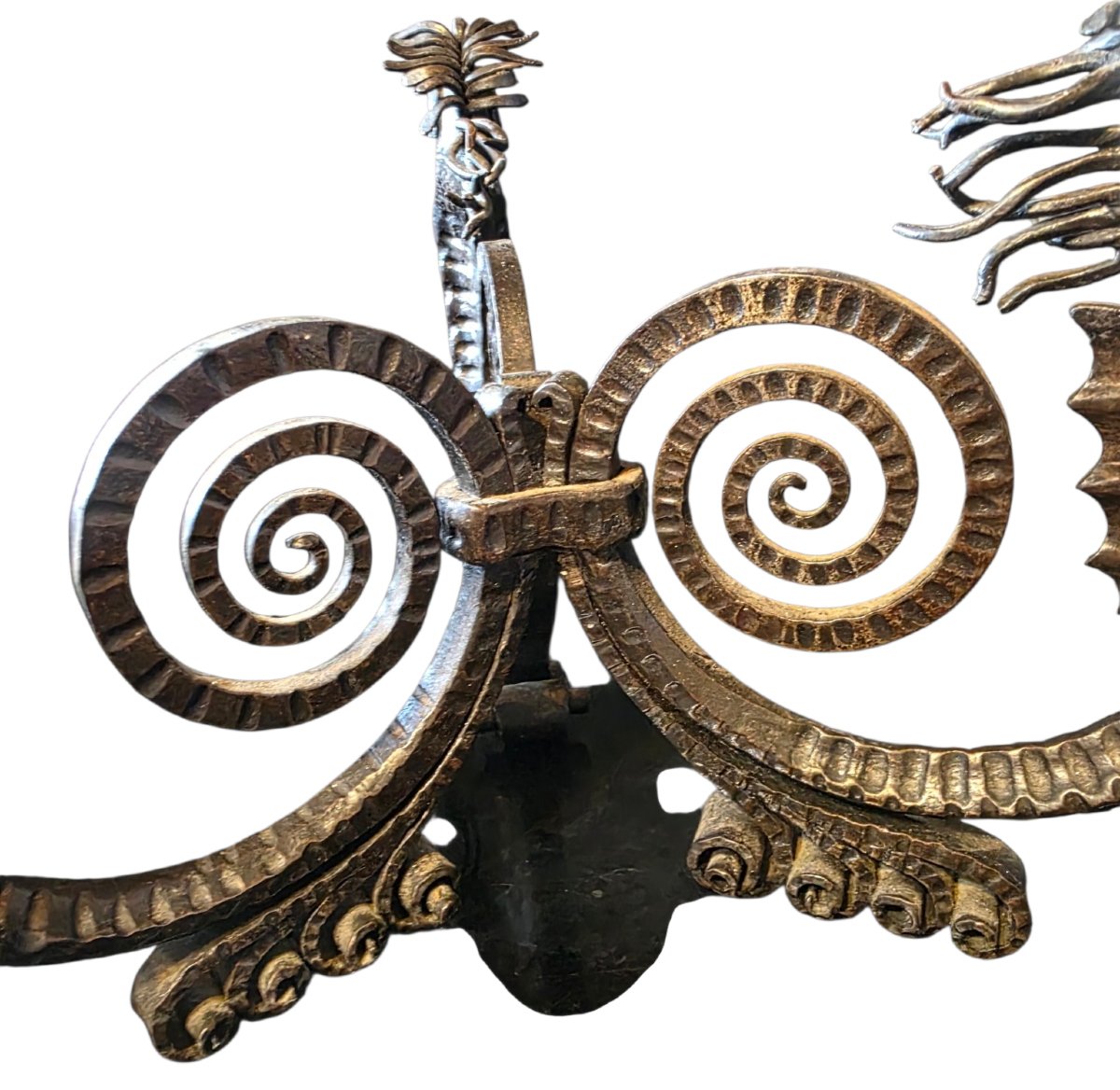 Edgar Brandt Art Deco Hammered Wrought Iron Centerpiece With Seahorses-photo-3