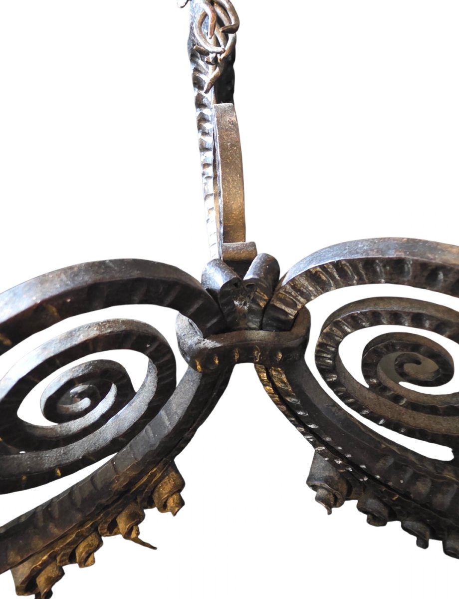 Edgar Brandt Art Deco Hammered Wrought Iron Centerpiece With Seahorses-photo-5