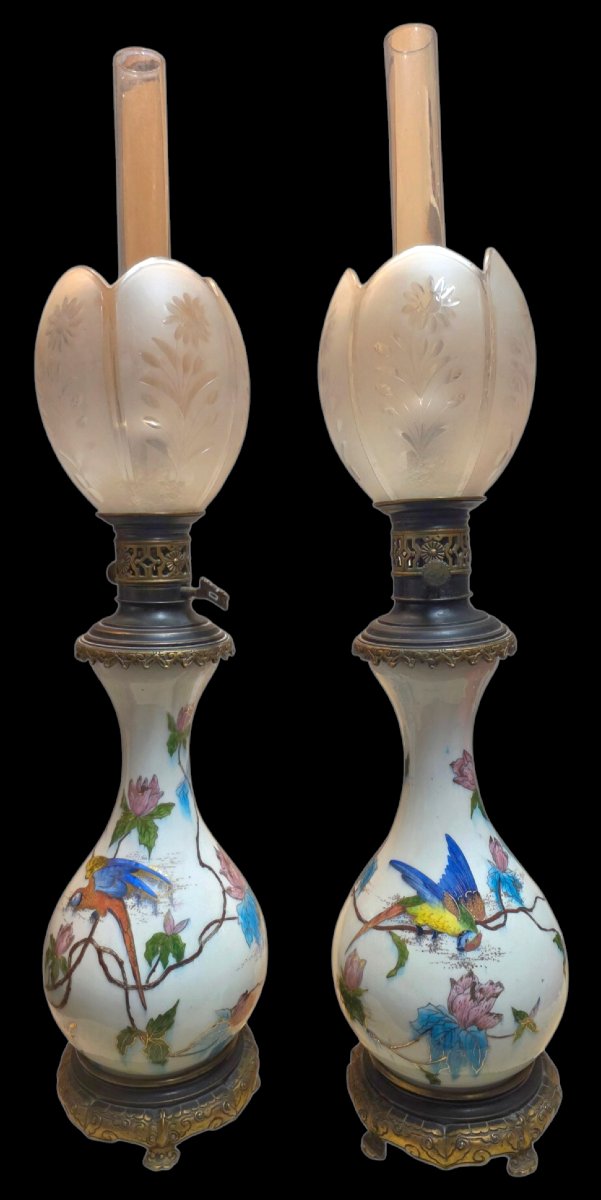   Théodore DECK paire de lampes à pétrole japonisantes XIXᵉ -photo-2