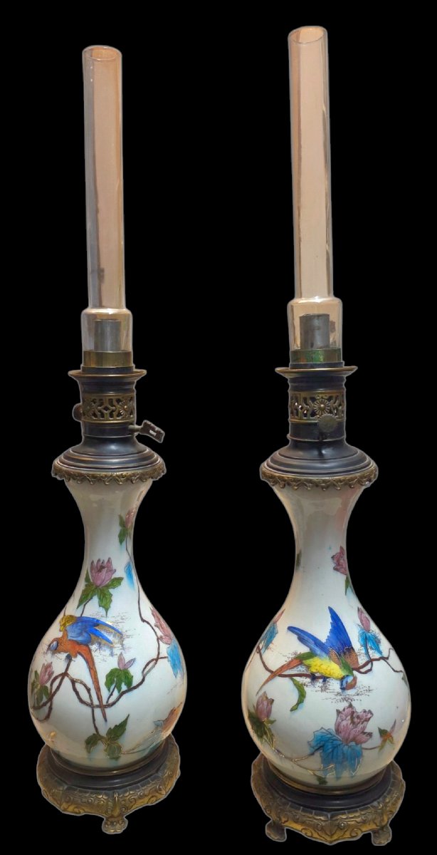  Théodore DECK paire de lampes à pétrole japonisantes XIXᵉ -photo-3