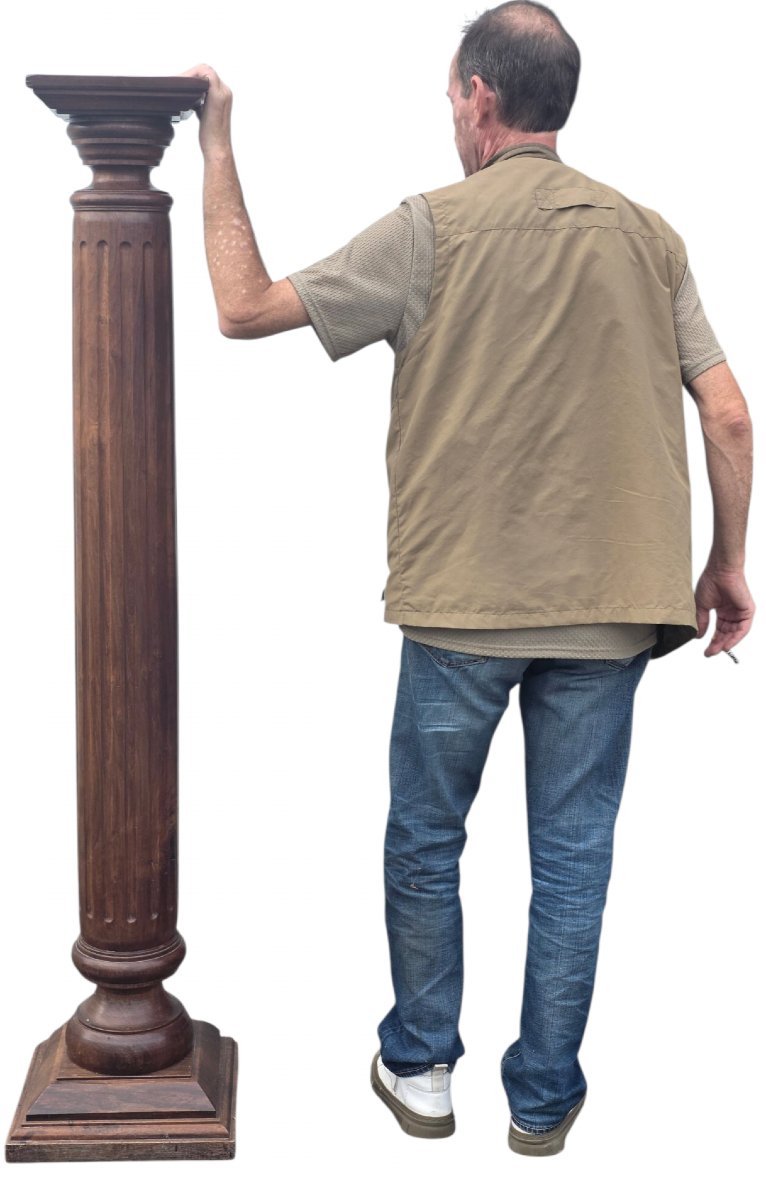  Grande colonne sellette piédestal en bois massif H 162 cm Fin XIXᵉ  Superbe colonne -photo-2