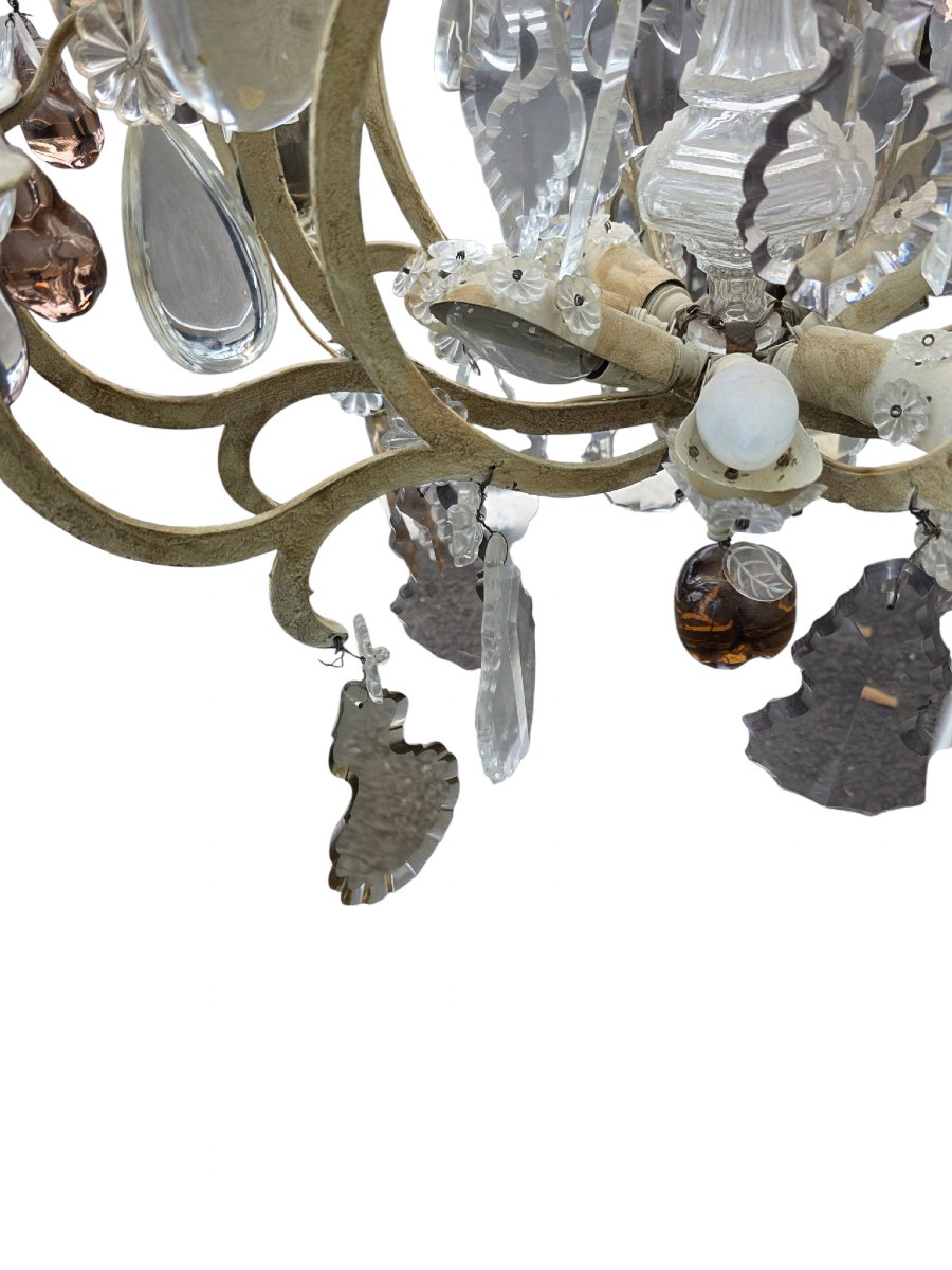  important lustre cage en bronze patiné crème cristal et fruits de Murano 16 feux de lumière   -photo-4