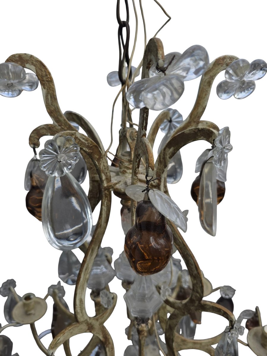  important lustre cage en bronze patiné crème cristal et fruits de Murano 16 feux de lumière   -photo-6