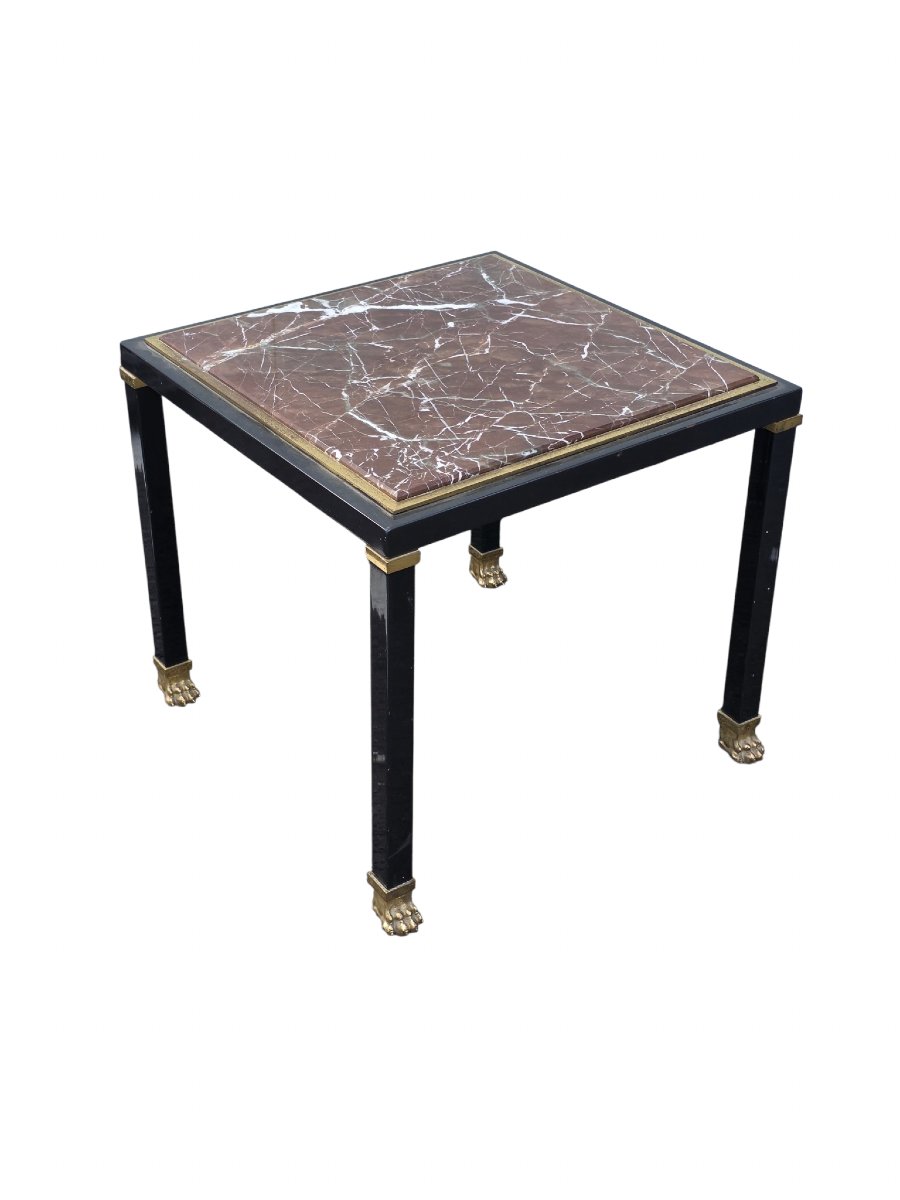  maisons Jansen ou Baguès Bout de canapé Table d'appoint en métal laqué noir laiton et marbre -photo-2