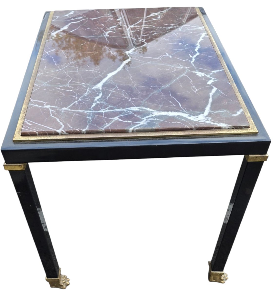 Table basse néoclassique en marbre rouge & laiton maison Jansen circa 1970 Superbe table -photo-2