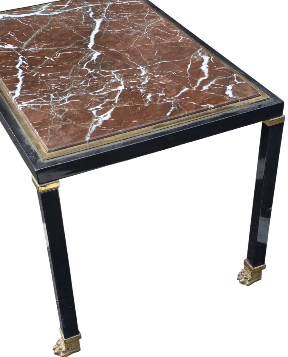 Table basse néoclassique en marbre rouge & laiton maison Jansen circa 1970 Superbe table -photo-3