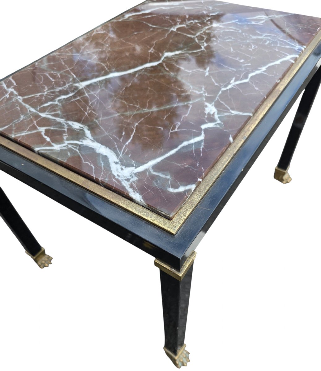 Table basse néoclassique en marbre rouge & laiton maison Jansen circa 1970 Superbe table -photo-4