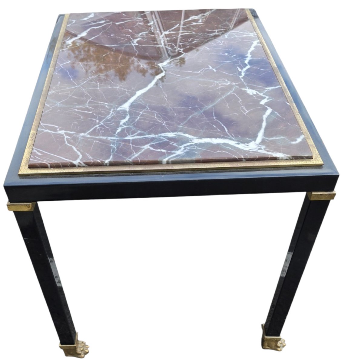 Table basse néoclassique en marbre rouge & laiton maison Jansen circa 1970 Superbe table -photo-2
