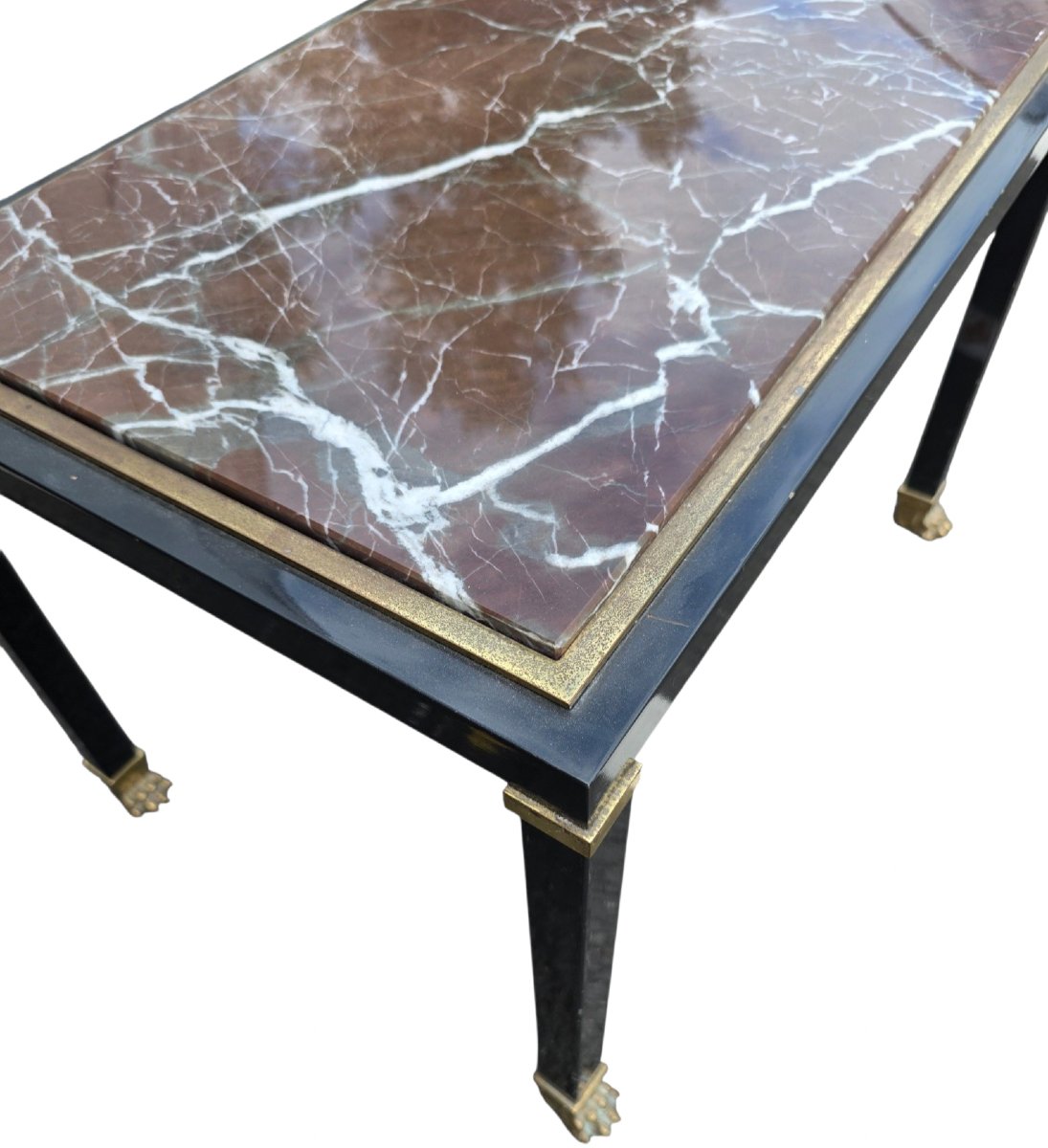 Table basse néoclassique en marbre rouge & laiton maison Jansen circa 1970 Superbe table -photo-3