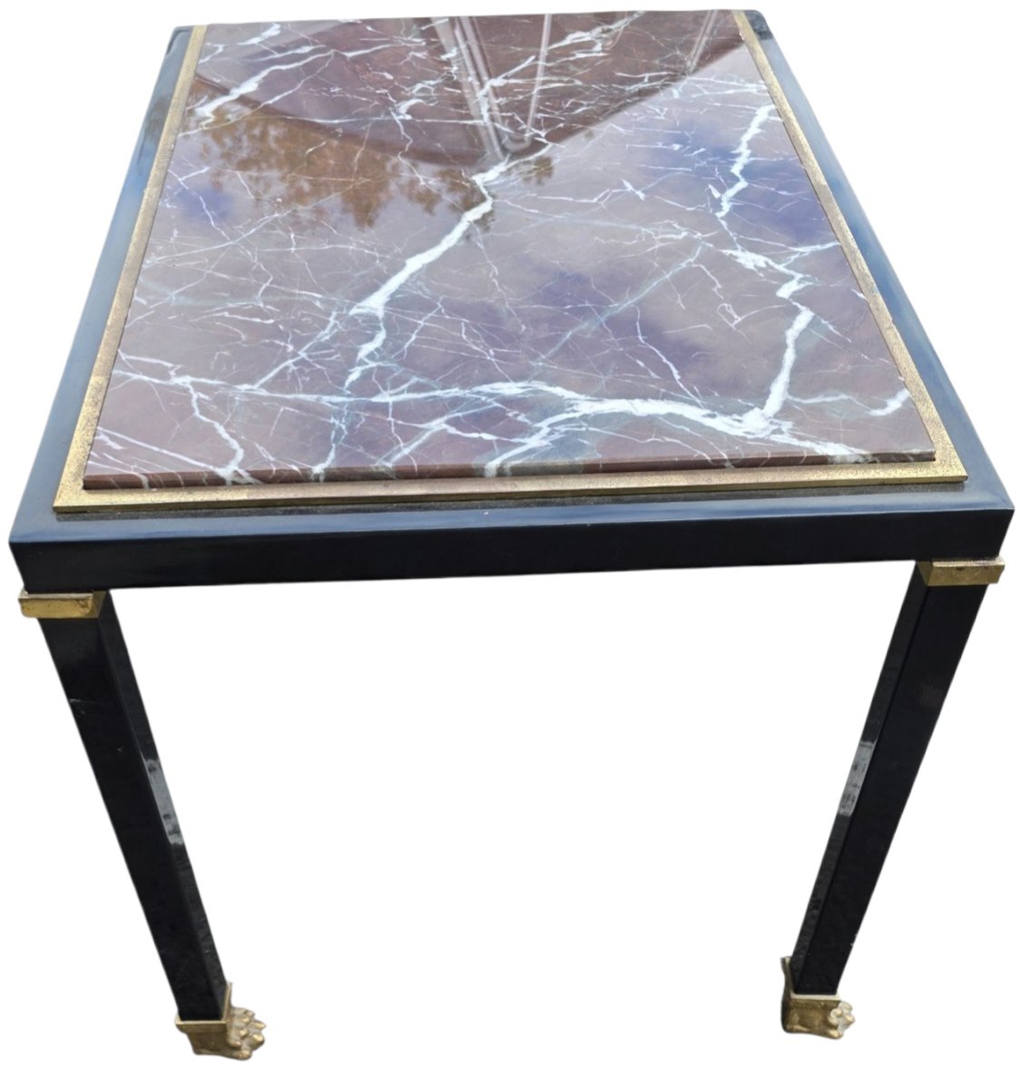 Table basse néoclassique en marbre rouge & laiton maison Jansen circa 1970 Superbe table -photo-4