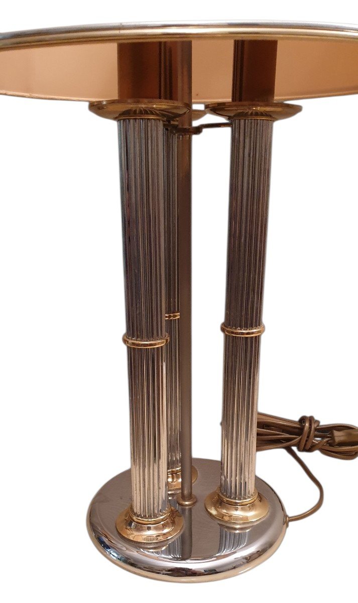  Maisons Jansen Or Charles: A Pair Of Large Neoclassical-style Table Lamps In Brass & Chrome -photo-3