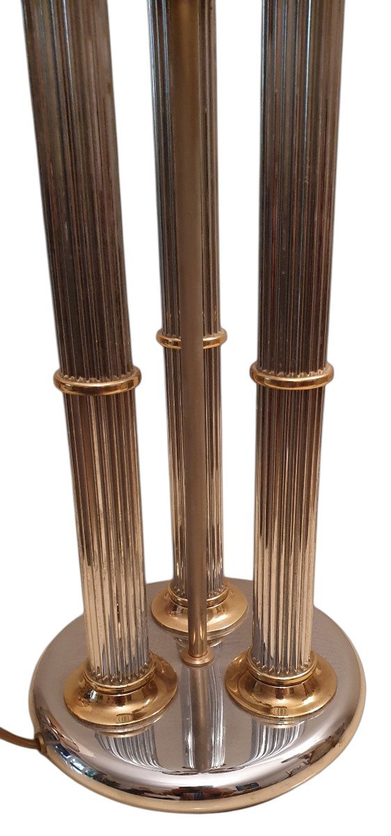  Maisons Jansen Or Charles: A Pair Of Large Neoclassical-style Table Lamps In Brass & Chrome -photo-3