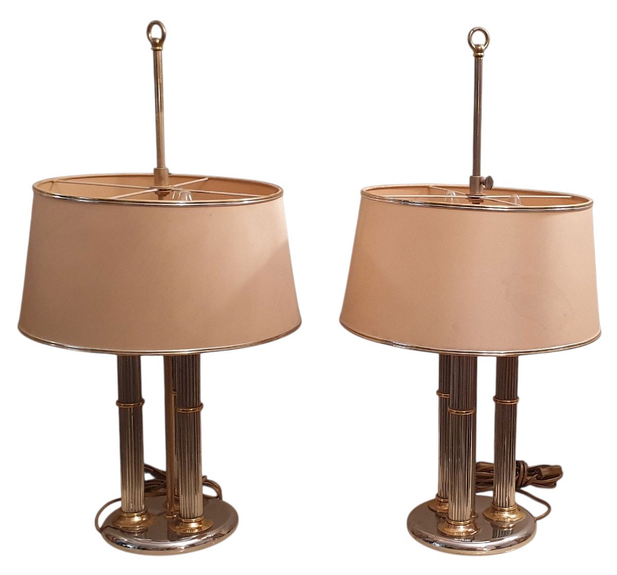  Maisons Jansen Or Charles: A Pair Of Large Neoclassical-style Table Lamps In Brass & Chrome 