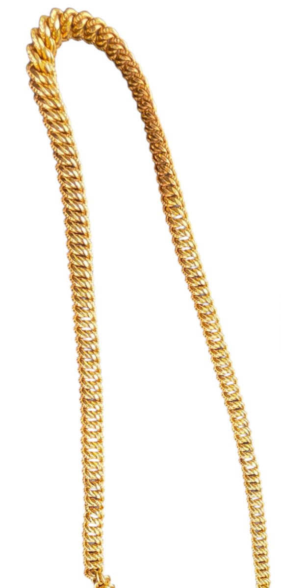 Chaîne Collier or 18K 750/1000 poinçon tête d’aigle Maille américaine torsadée 25,70g L 45 cm-photo-3