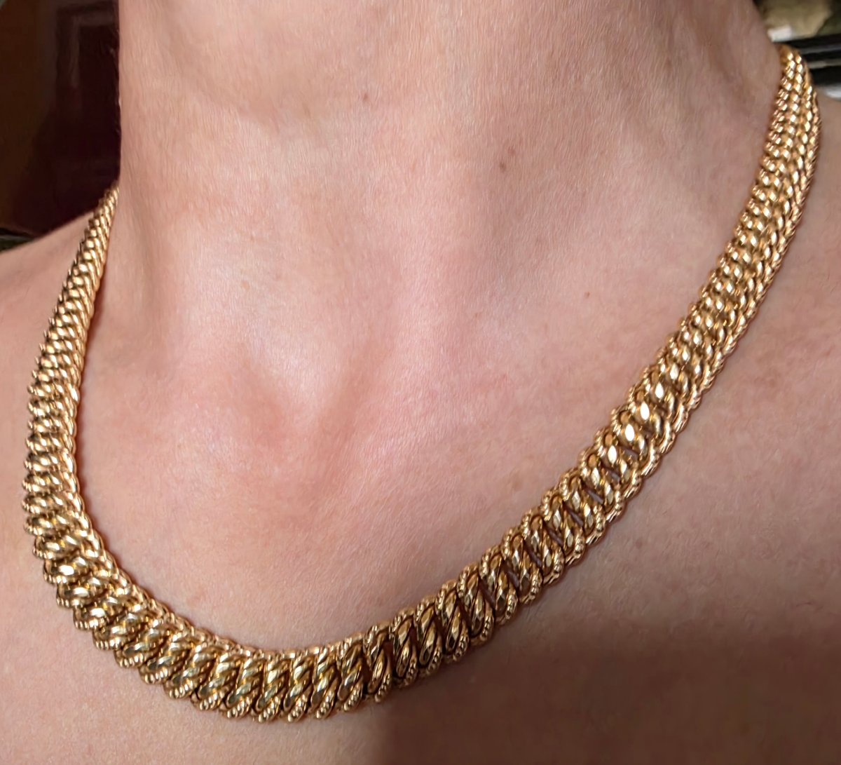 Chaîne Collier or 18K 750/1000 poinçon tête d’aigle Maille américaine torsadée 25,70g L 45 cm