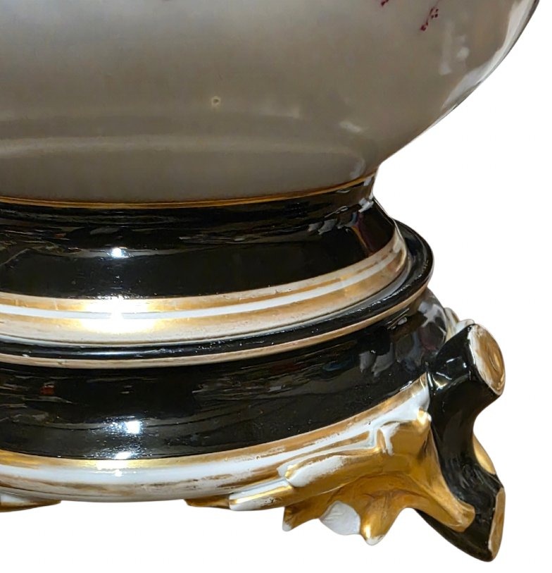  Élégant cache-pot sur son pied amovible d'origine en porcelaine de Paris d'époque Napoléon III-photo-3