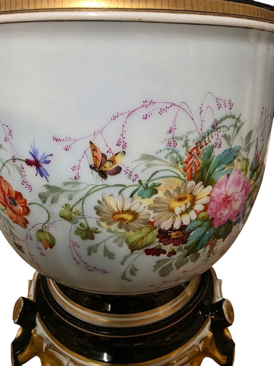  Élégant cache-pot sur son pied amovible d'origine en porcelaine de Paris d'époque Napoléon III-photo-2
