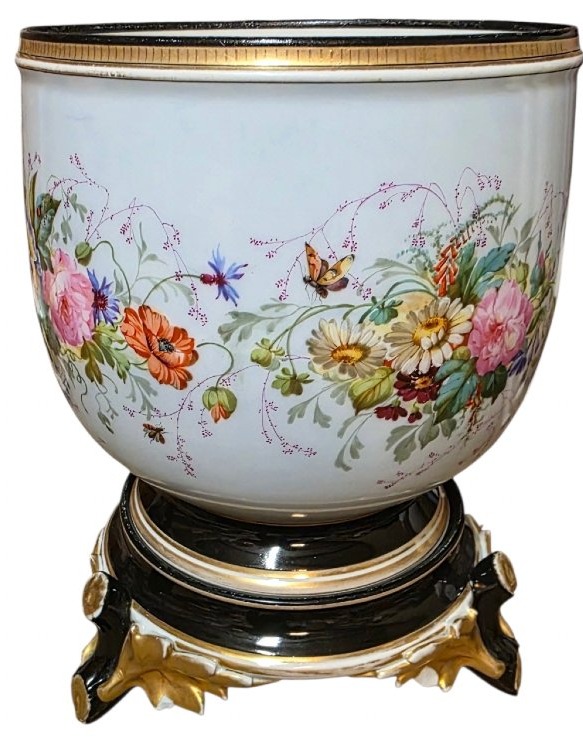 Élégant cache-pot sur son pied amovible d'origine en porcelaine de Paris d'époque Napoléon III