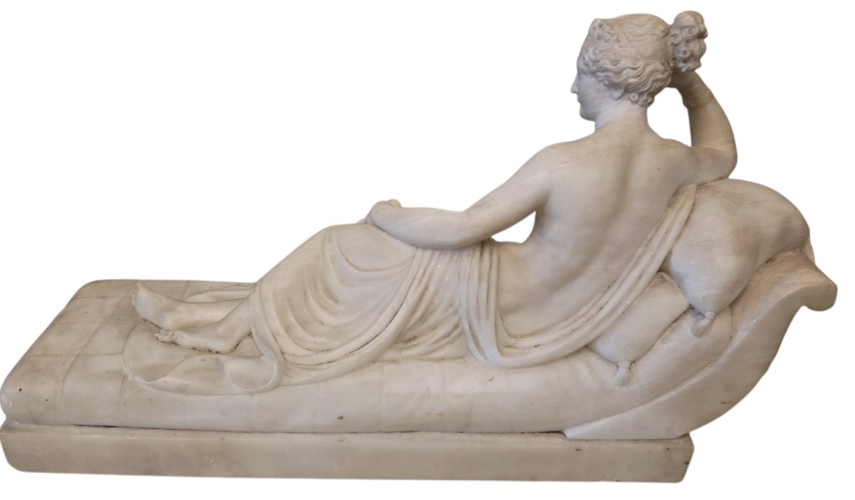  Sculpture marbre de Carrare Pauline Borghese en Vénus Victrix d'après Canova L 57cm poids 25 K-photo-3