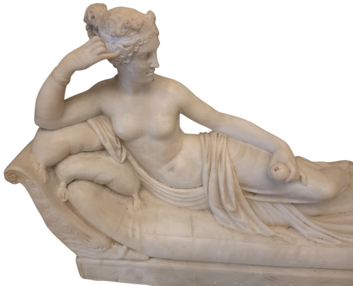  Sculpture marbre de Carrare Pauline Borghese en Vénus Victrix d'après Canova L 57cm poids 25 K-photo-1
