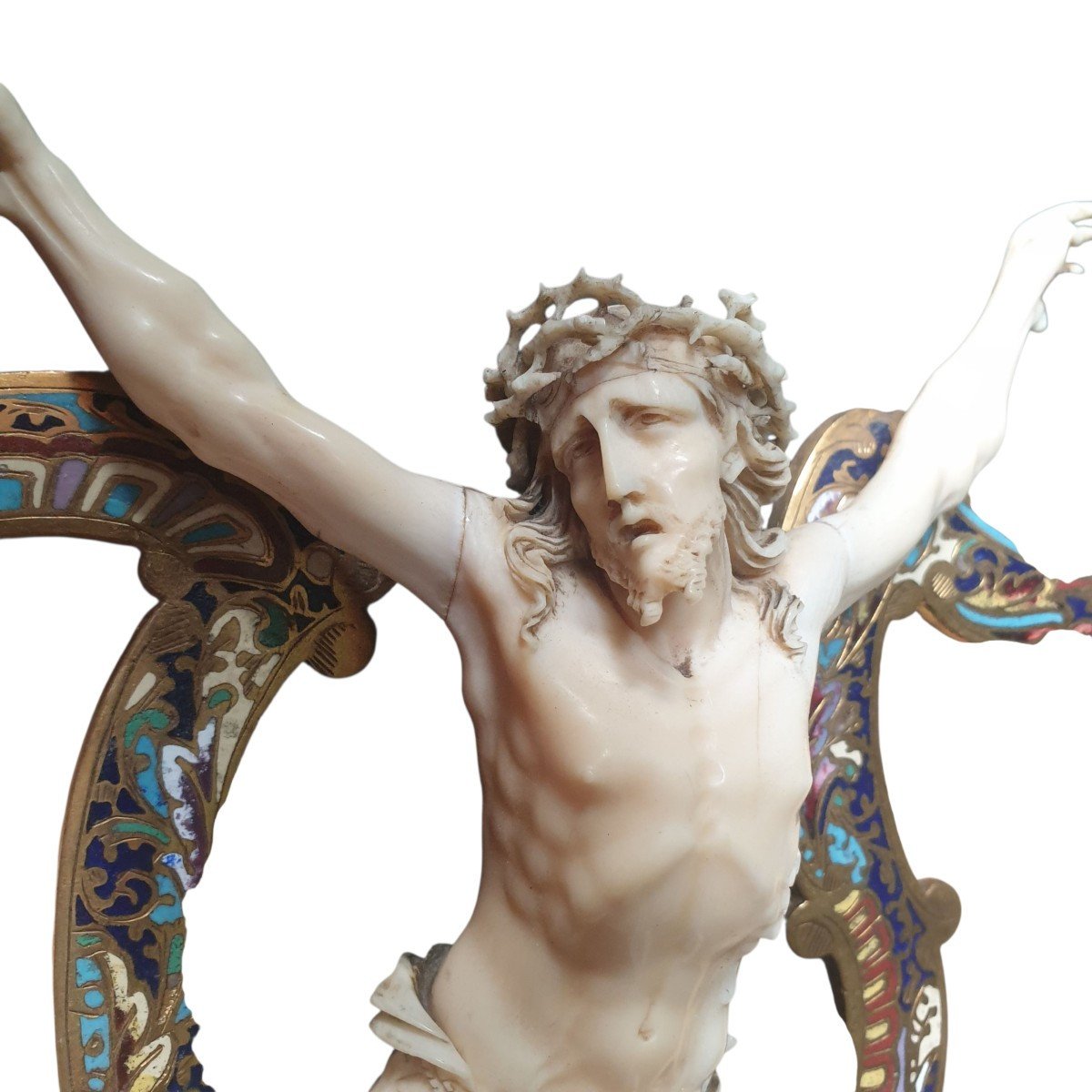  An Exceptional Napoleon III-era Crucifix Made Of Gilded Bronze, Cloisonné Enamel, And Precious Materials -photo-5