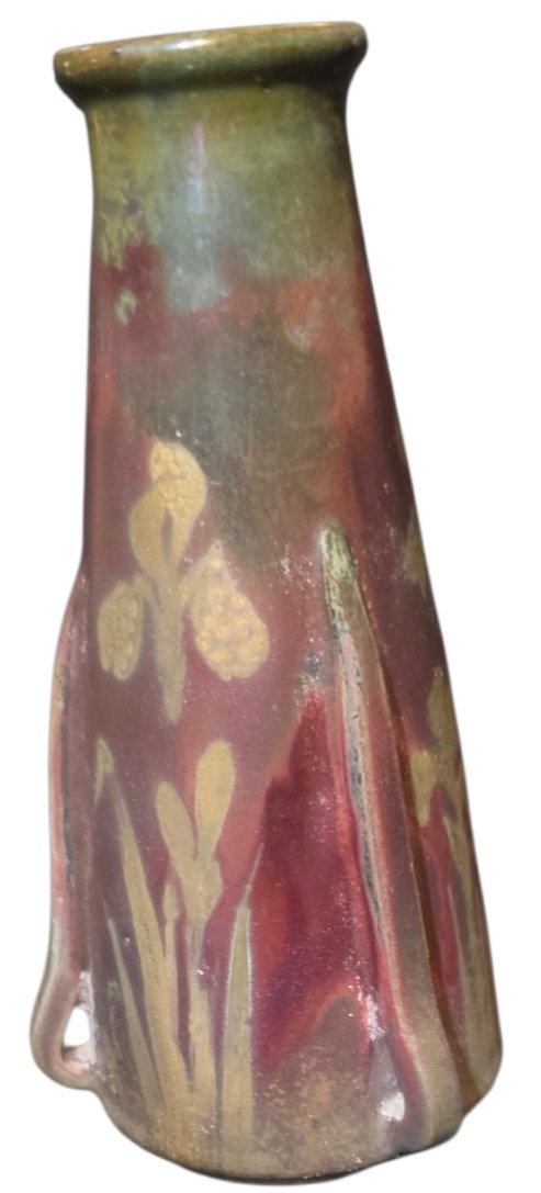 Art Nouveau Vase In Iridescent Stoneware With Irises  Signed Clément Massier, Golfe-juan  Stunning Vase-photo-2
