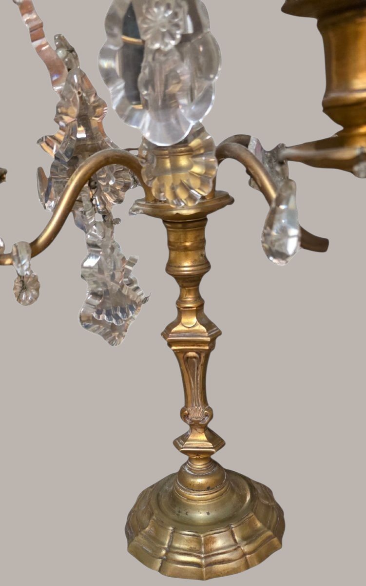  Pair Of Louis XV-style Sconces In Gilded Bronze And Crystal, Height 63 Cm. A Very Beautiful Pair-photo-2