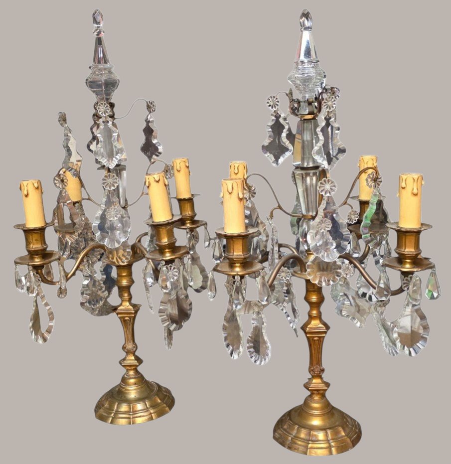  Pair Of Louis XV-style Sconces In Gilded Bronze And Crystal, Height 63 Cm. A Very Beautiful Pair-photo-2