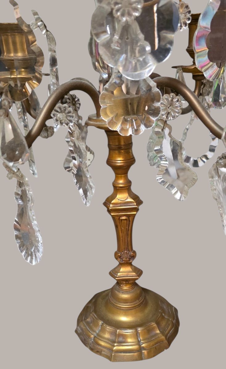  Pair Of Louis XV-style Sconces In Gilded Bronze And Crystal, Height 63 Cm. A Very Beautiful Pair-photo-4