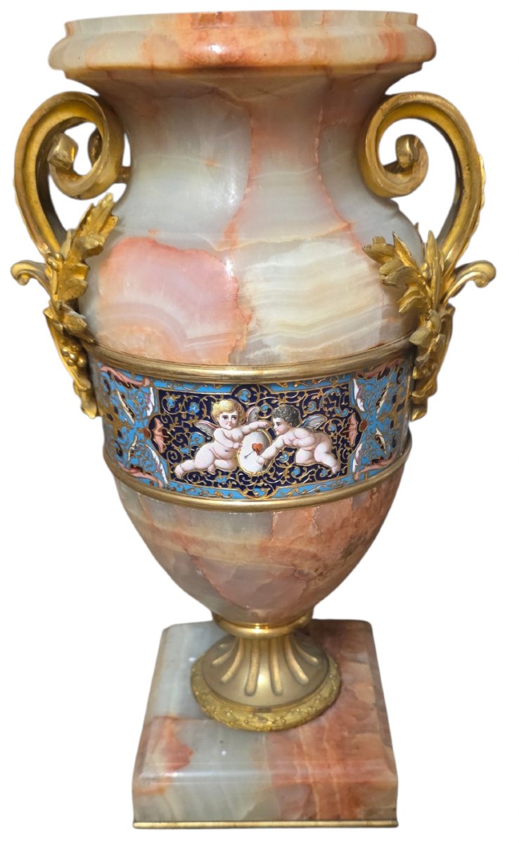  Important Baluster Vase In Gilded Bronze And Cloisonné Enamel By Eugène Cornu, 19th Century