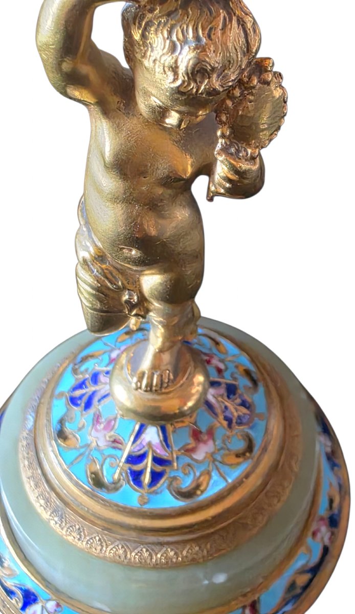  Bougeoir ancien XIXe bronze doré et émail champlevé Maison Alphonse Giroux 18 cm  Superbe-photo-4