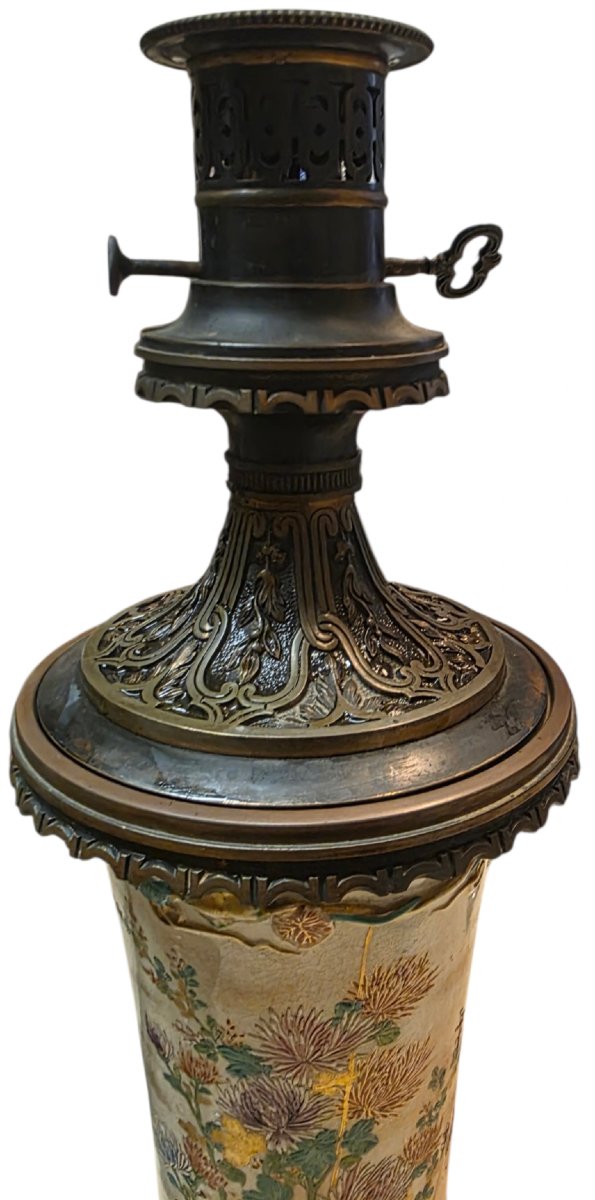 Grande lampe à pétrole d'époque Napoléon III — Porcelaine Monture Bronze  Superbe et grande-photo-3