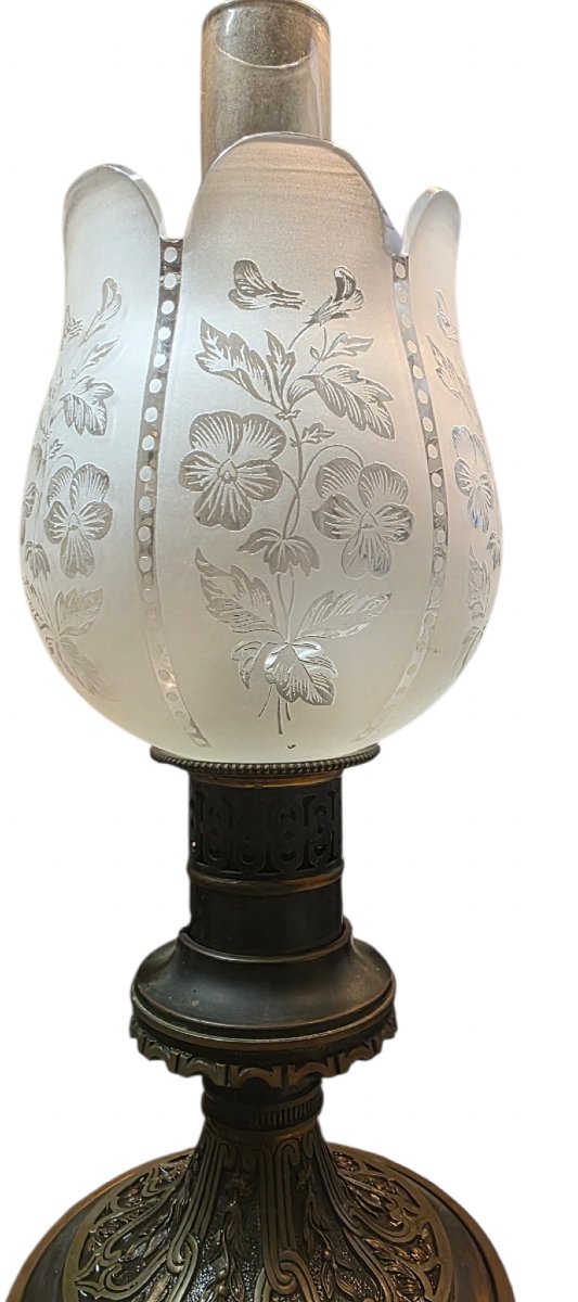 Grande lampe à pétrole d'époque Napoléon III — Porcelaine Monture Bronze  Superbe et grande-photo-4