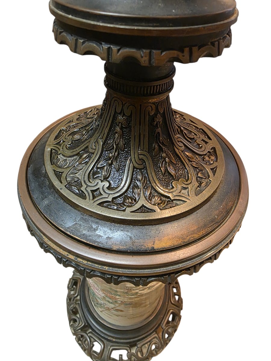 Grande lampe à pétrole d'époque Napoléon III — Porcelaine Monture Bronze  Superbe et grande-photo-6