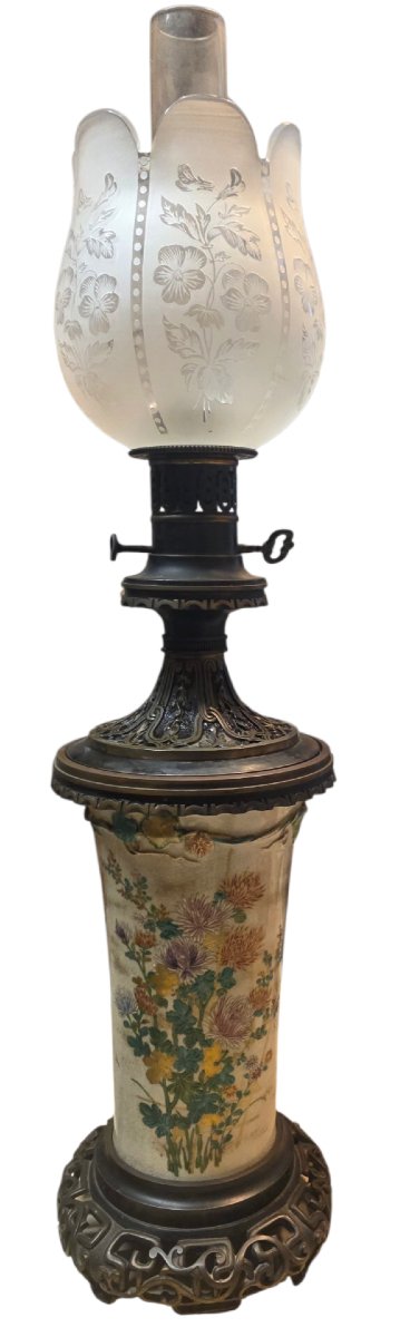 Grande lampe à pétrole d'époque Napoléon III — Porcelaine Monture Bronze  Superbe et grande