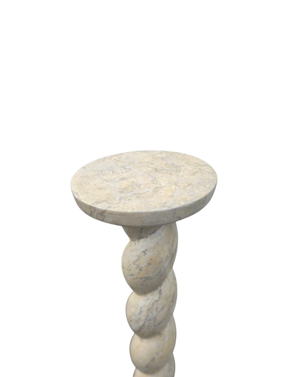 Tall Twisted Column Display Stand With Marbled Stucco Finish, H 112 Cm. Elegant Column Display Stand-photo-2