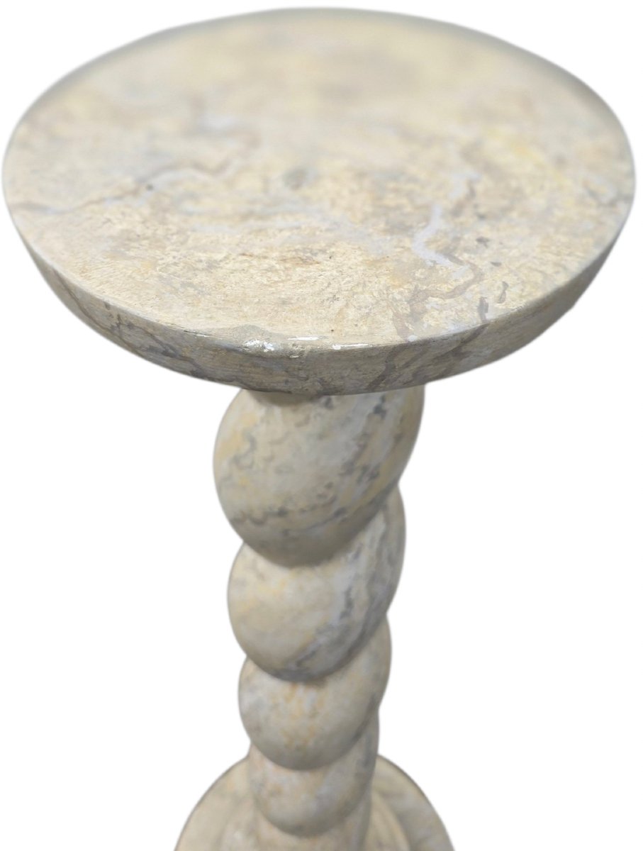 Tall Twisted Column Display Stand With Marbled Stucco Finish, H 112 Cm. Elegant Column Display Stand-photo-3