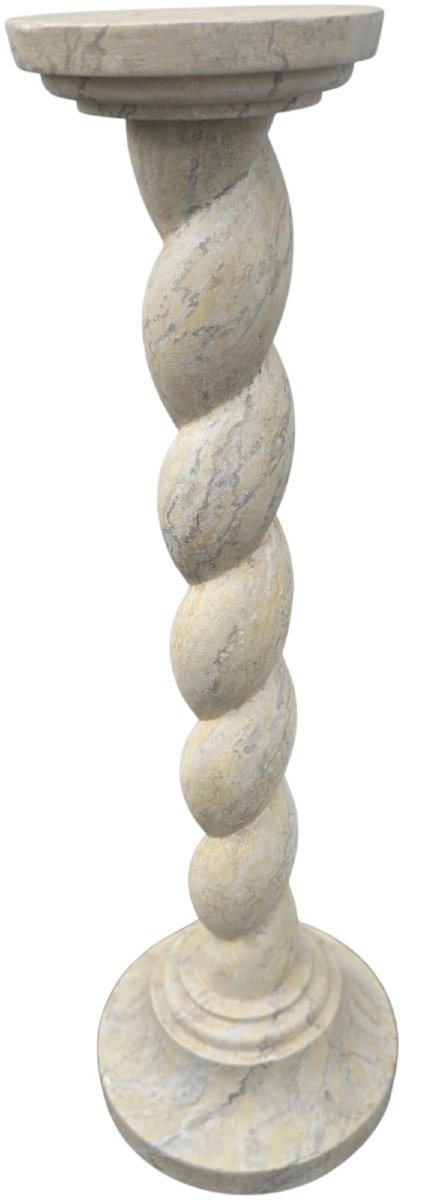 Tall Twisted Column Display Stand With Marbled Stucco Finish, H 112 Cm. Elegant Column Display Stand-photo-2