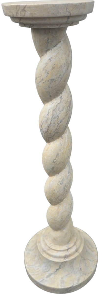 Tall Twisted Column Display Stand With Marbled Stucco Finish, H 112 Cm. Elegant Column Display Stand