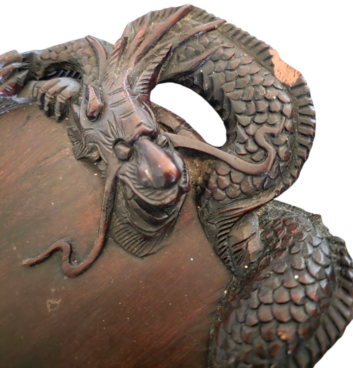  Grand plateau en palissandre sculpté aux dragons Asie XIXe siècle 55 cm -photo-1